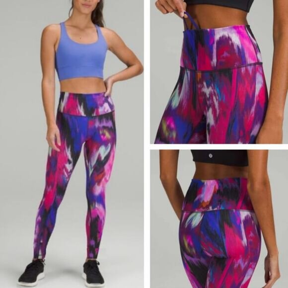 LULULEMON Wunder Train High Rise Tight 28" Size 4 Digital Current Pink - Picture 1 of 7